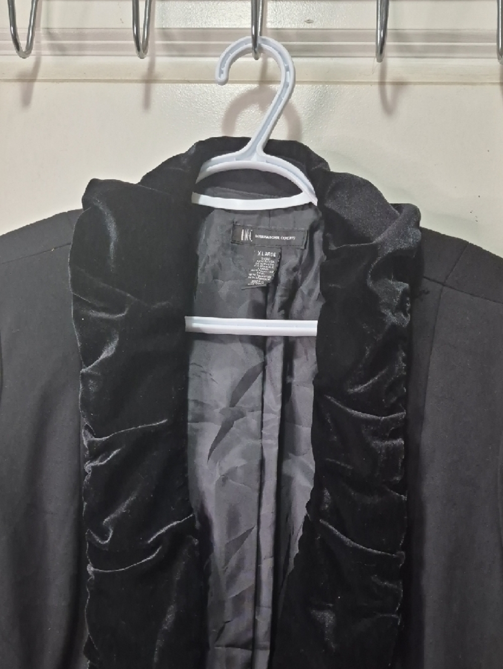 INC International Concepts Black Dress Coat with Velvet Trim - Picture 4 of 12